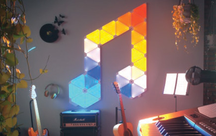 Nanoleaf Aurora panels on a wall
